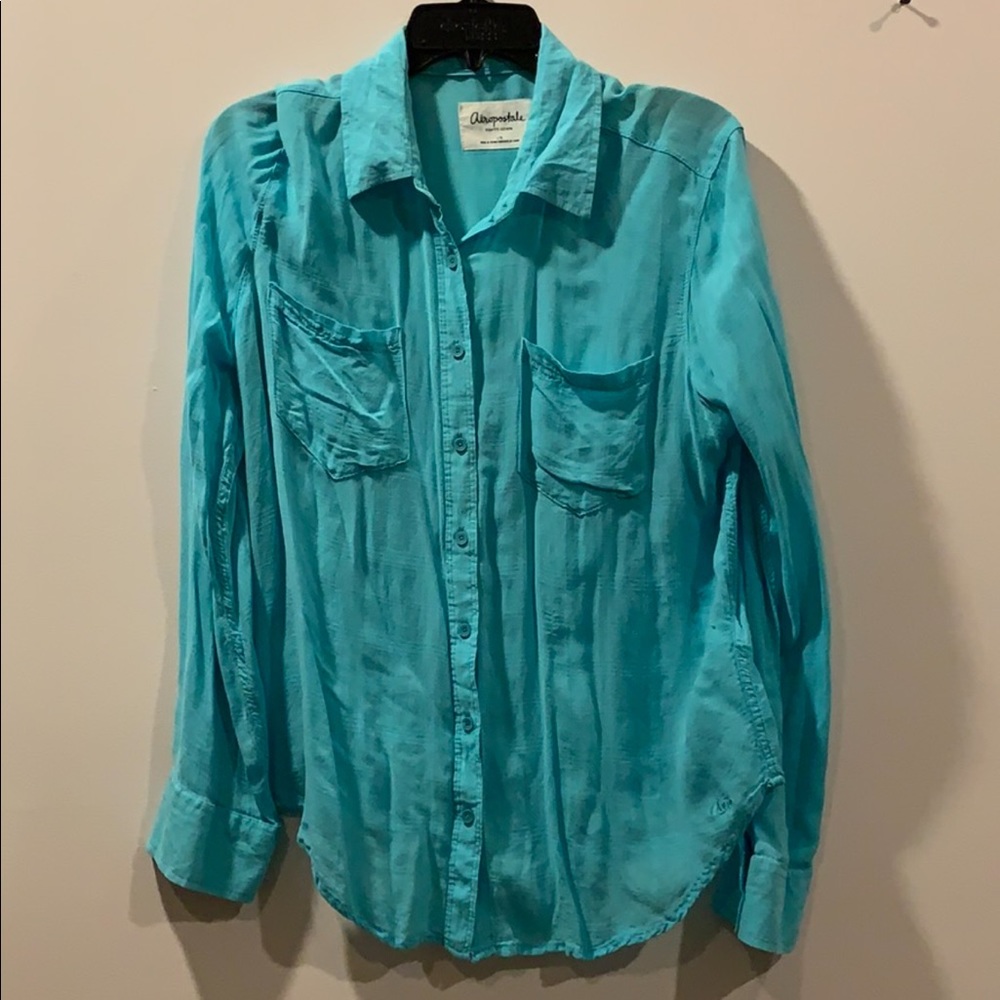 Aeropostale turquoise button down shirt